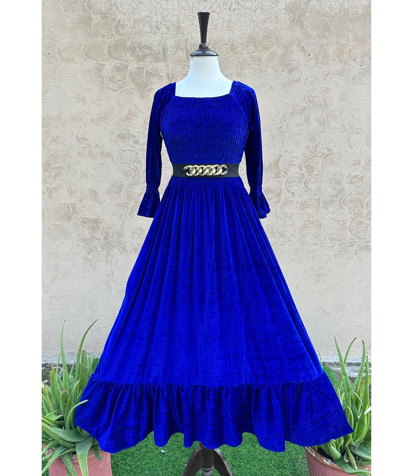 Royal Blue Velvet Winter Frock