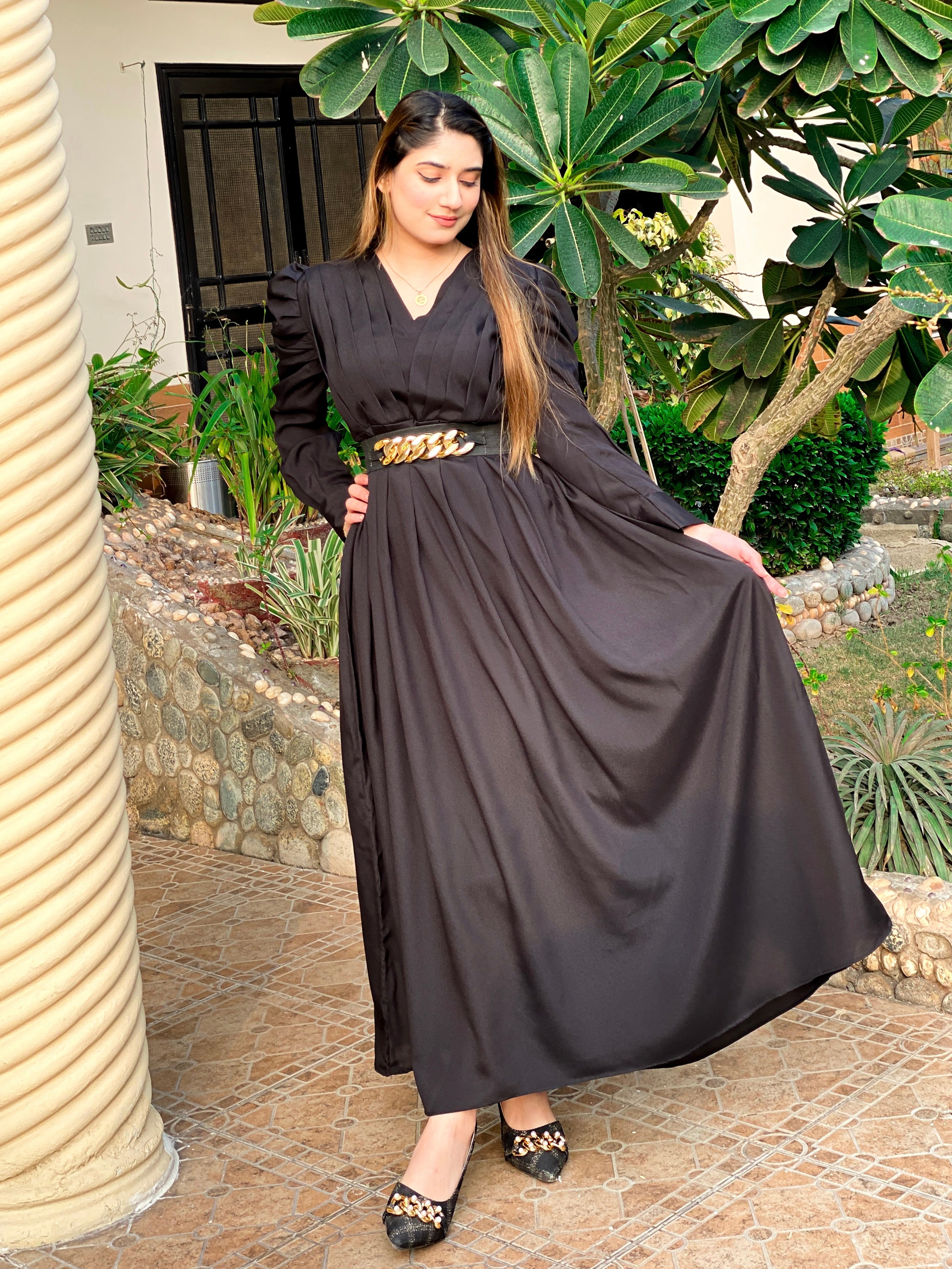 Noir Chic Belted Frock