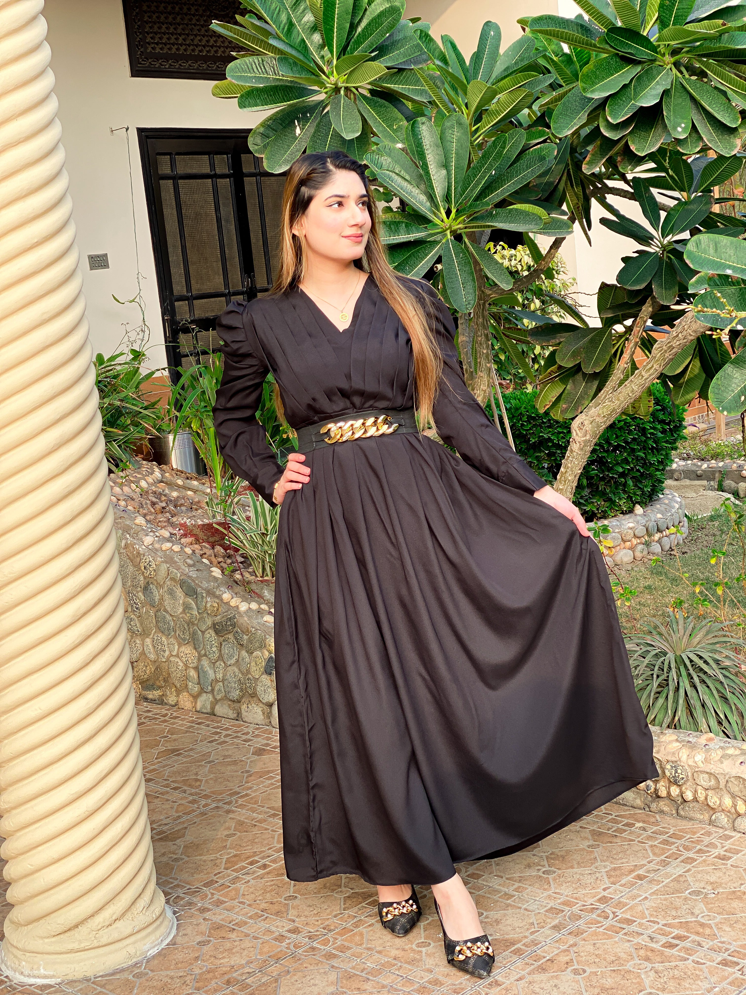 Noir Chic Belted Frock