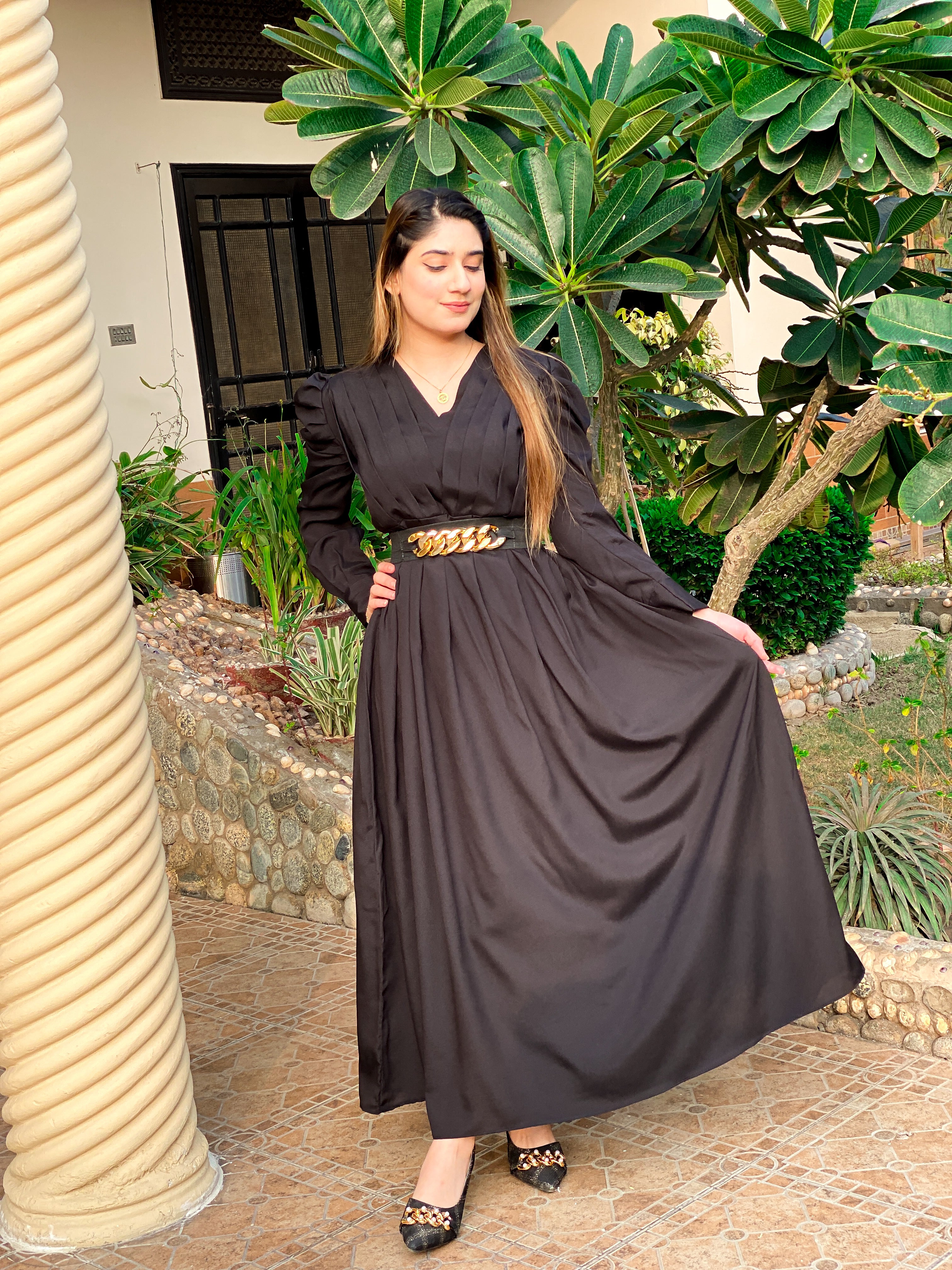 Noir Chic Belted Frock