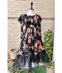 Imported Elegance Plated Chiffon Smoked Frock