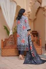 White Leopard Embroidered 3-Piece Georgette Suit