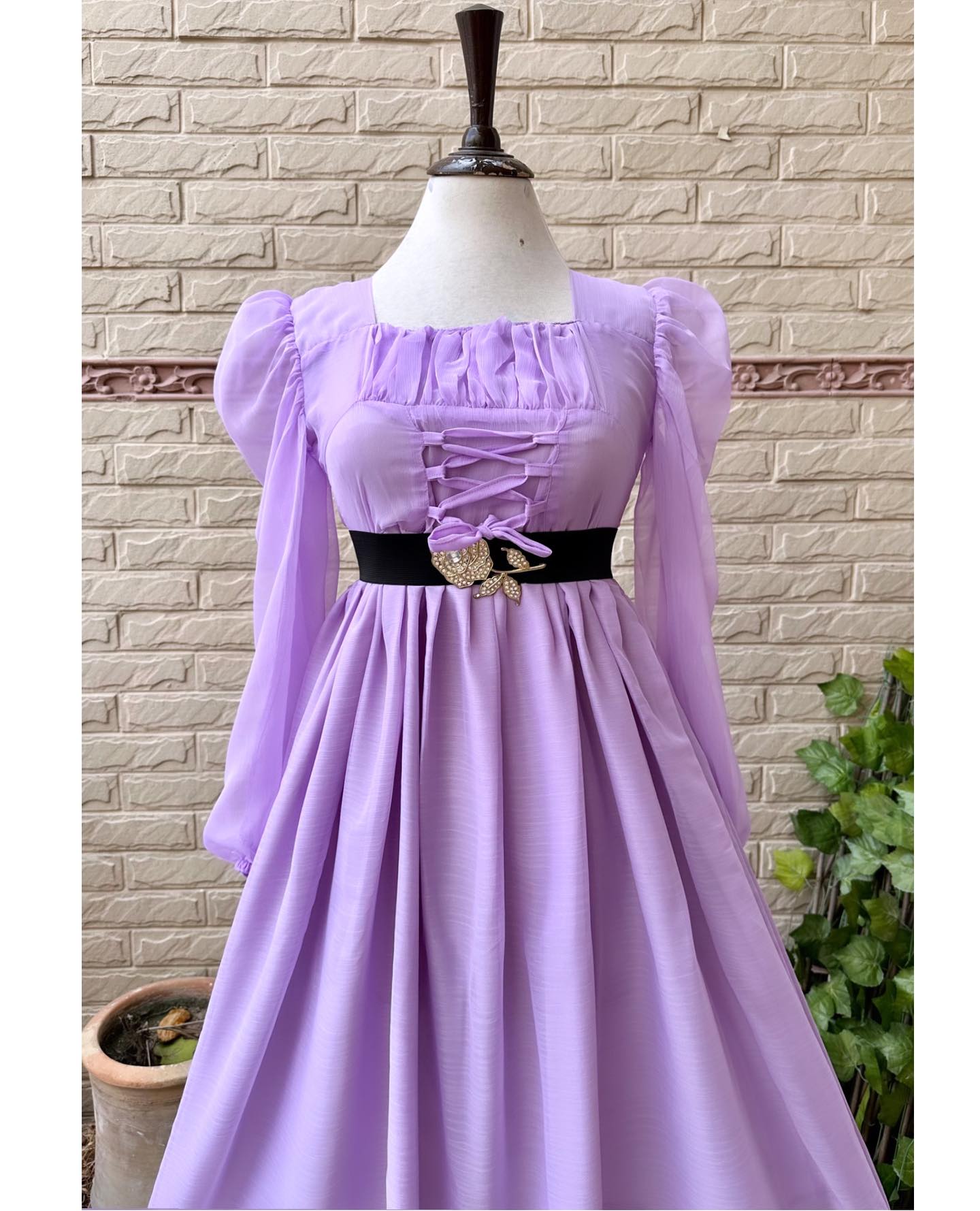 Chiffon fabric lilac colour elegant frock