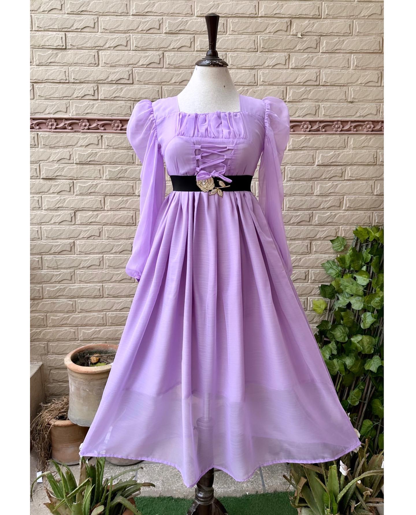 Chiffon fabric lilac colour elegant frock