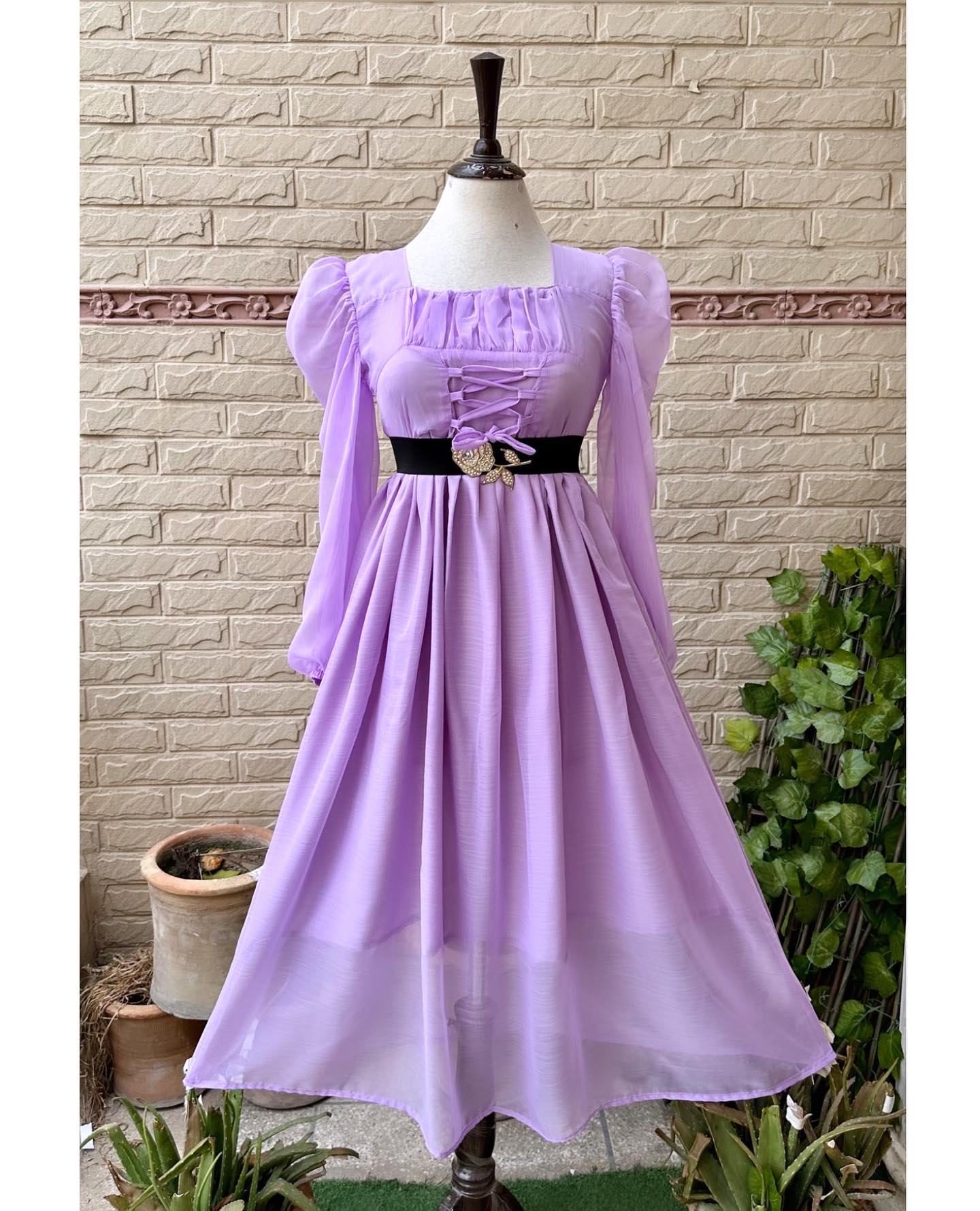 Chiffon fabric lilac colour elegant frock