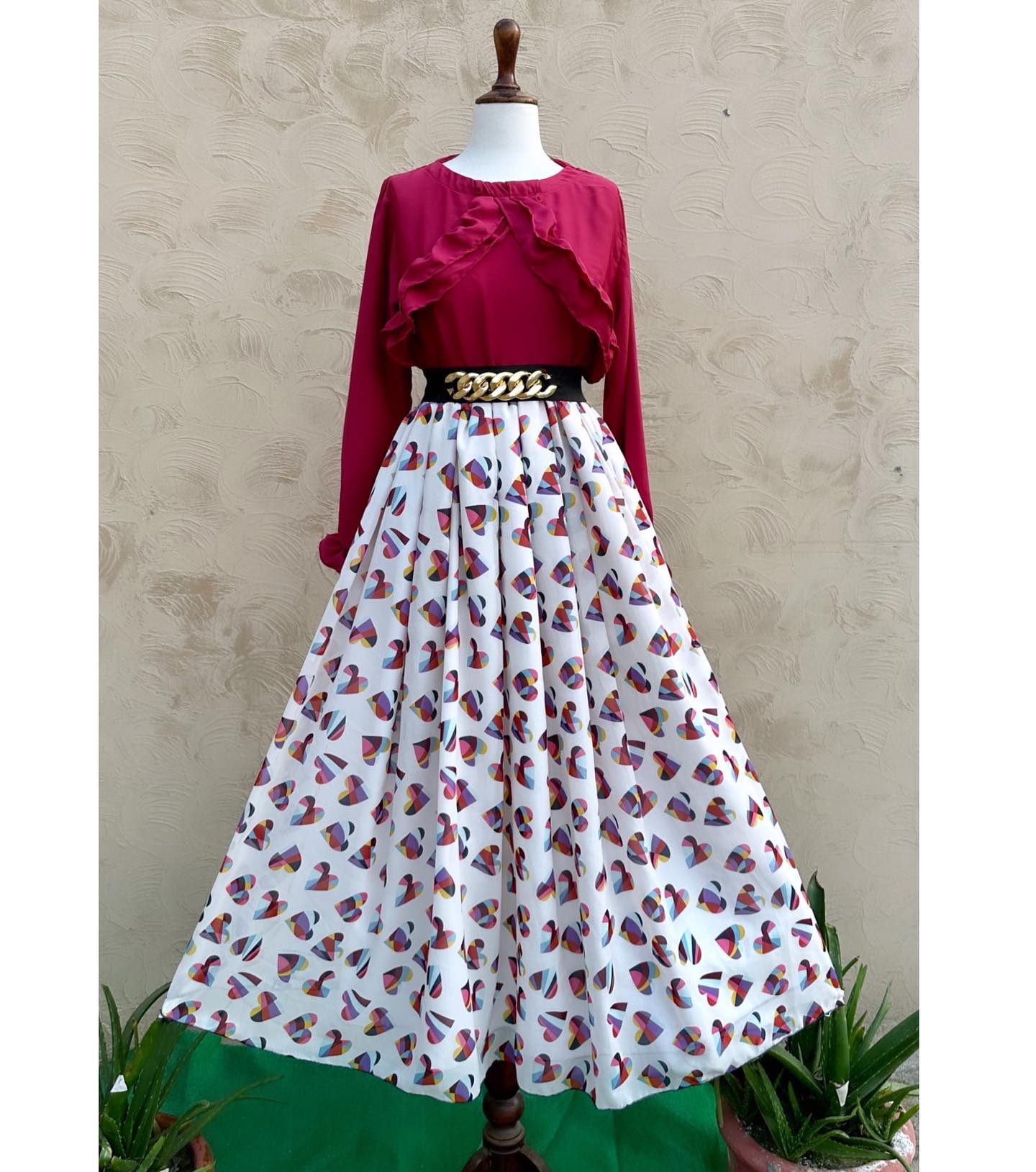 Heart Print Skirt with Frill Style Shirt - stylebyrk