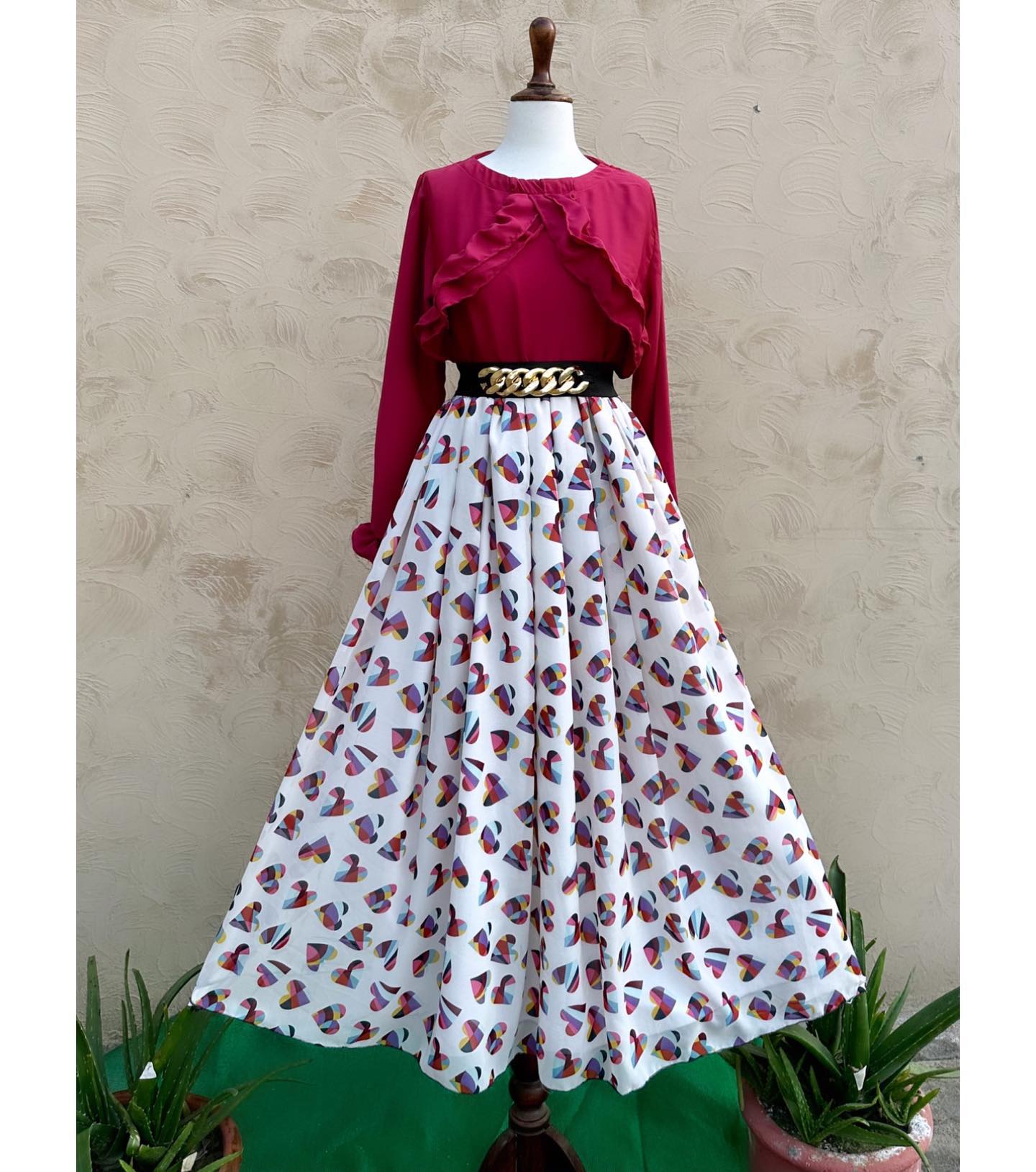 Heart Print Skirt with Frill Style Shirt - stylebyrk